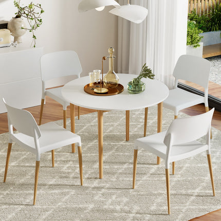 1 Artiss Dining Table and 4 Chairs Set White Wood.