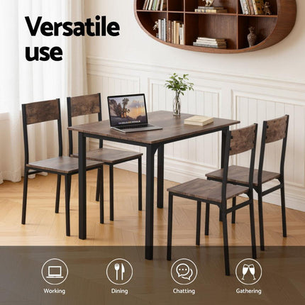 Artiss Dining Table and Chairs Set of 5 Compact Kitchen Furniture Rustic Brown.