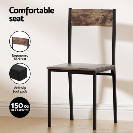 Artiss Dining Table and Chairs Set of 5 Compact Kitchen Furniture Rustic Brown.