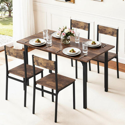 Artiss Dining Table and Chairs Set of 5 Compact Kitchen Furniture Rustic Brown.