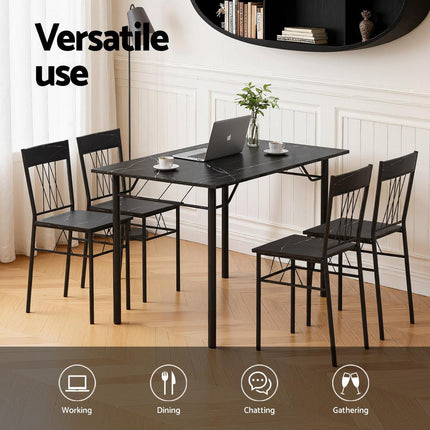 Artiss Dining Table and Chairs Set of 5 Compact Kitchen Furniture Marble Black.