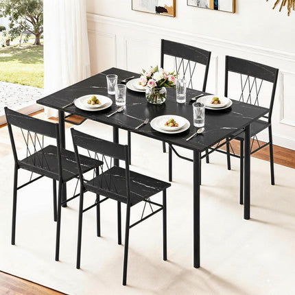Artiss Dining Table and Chairs Set of 5 Compact Kitchen Furniture Marble Black.
