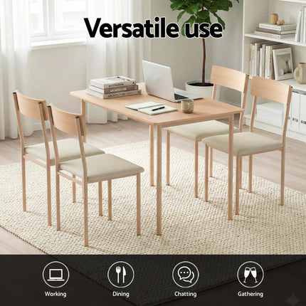 Artiss Dining Table and Chairs Set of 5 Compact Kitchen Furniture Natural Beige.