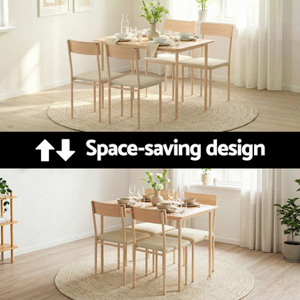 Artiss Dining Table and Chairs Set of 5 Compact Kitchen Furniture Natural Beige.