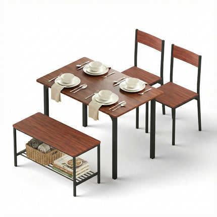 Artiss Dining Table and Chairs Set of 4 Storage Bench Kitchen Furniture Walnut.
