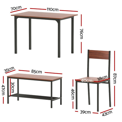 Artiss Dining Table and Chairs Set of 4 Storage Bench Kitchen Furniture Walnut.