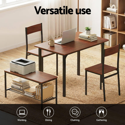 Artiss Dining Table and Chairs Set of 4 Storage Bench Kitchen Furniture Walnut.