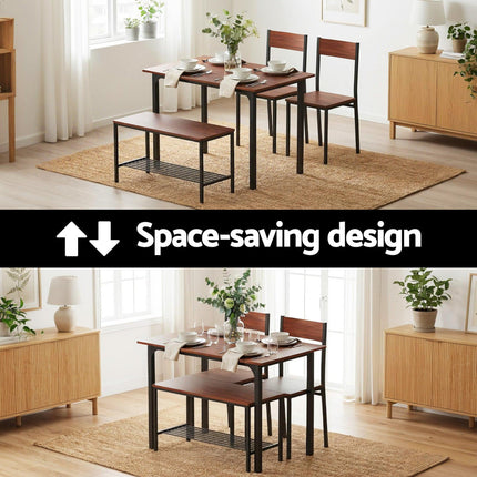 Artiss Dining Table and Chairs Set of 4 Storage Bench Kitchen Furniture Walnut.