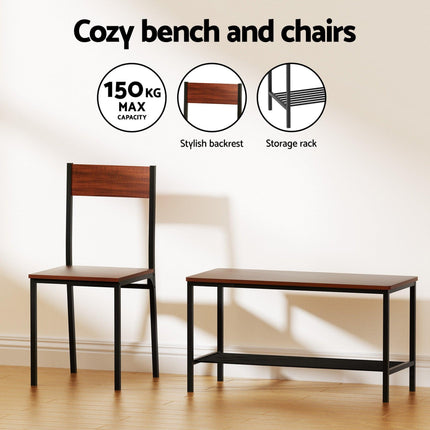 Artiss Dining Table and Chairs Set of 4 Storage Bench Kitchen Furniture Walnut.