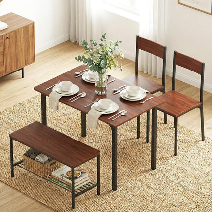 Artiss Dining Table and Chairs Set of 4 Storage Bench Kitchen Furniture Walnut.
