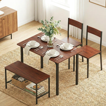 Artiss Dining Table and Chairs Set of 4 Storage Bench Kitchen Furniture Walnut.