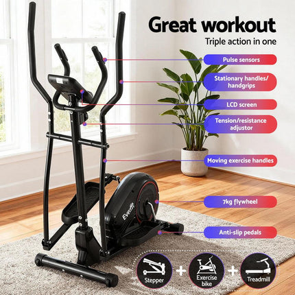 Everfit Exercise Bike Elliptical Cross Trainer Home Gym Fitness Machine LCD.
