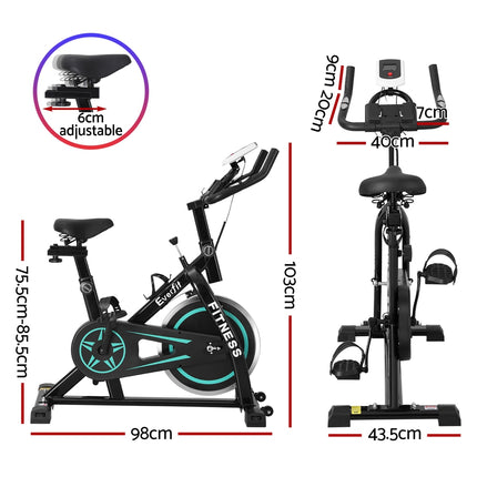 Everfit Spin Bike Exercise Bike 10kg Flywheel Fitness Home Gym 150kg capacity.