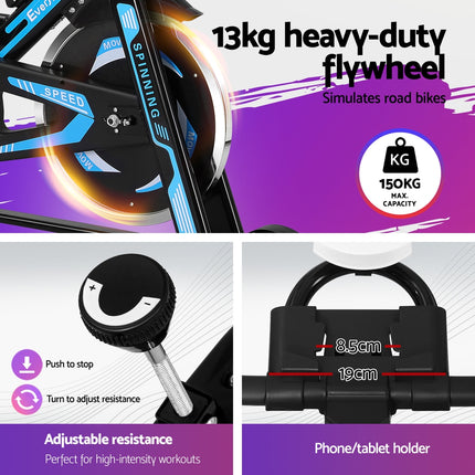 Everfit Spin Bike Exercise Bike 13KG Flywheel Fitness 150kg capacity.