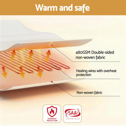Giselle Electric Blanket King Single Heated Fully Fitted Washable Pad Winter Warm.