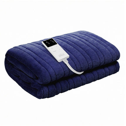 Giselle Electric Throw Rug Double Size 200x180cm Coral Fleece Heated Blanket Navy Blue.