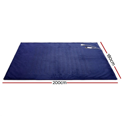 Giselle Electric Throw Rug Double Size 200x180cm Coral Fleece Heated Blanket Navy Blue.