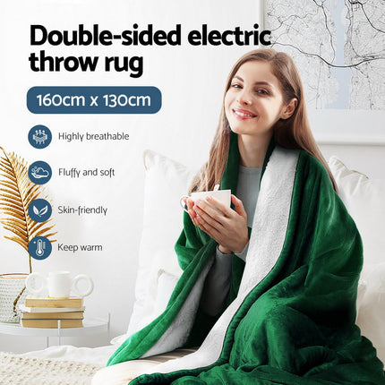 Giselle Electric Throw Rug Heated Blanket Double Sided Green.