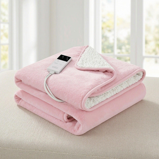 Giselle Electric Throw Rug Dual Side Fleece Flannel Heated Blanket Pink.