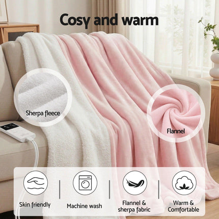 Giselle Electric Throw Rug Dual Side Fleece Flannel Heated Blanket Pink.