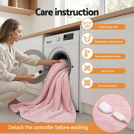 Giselle Electric Throw Rug Dual Side Fleece Flannel Heated Blanket Pink.