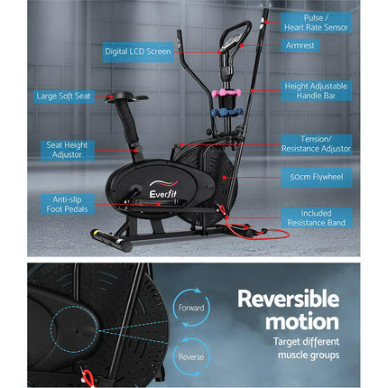 Everfit Exercise Bike 6 in 1 Elliptical Cross Trainer Home Gym Indoor Cardio.