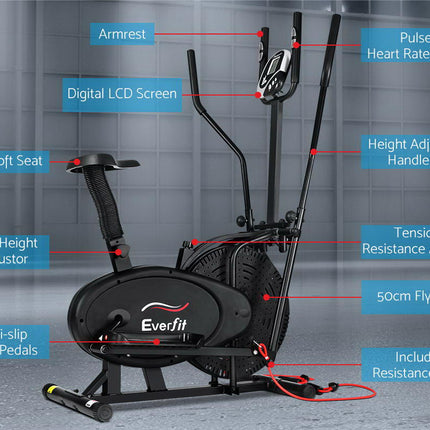 Everfit Exercise Bike 5 in 1 Elliptical Cross Trainer Home Gym Indoor Cardio.