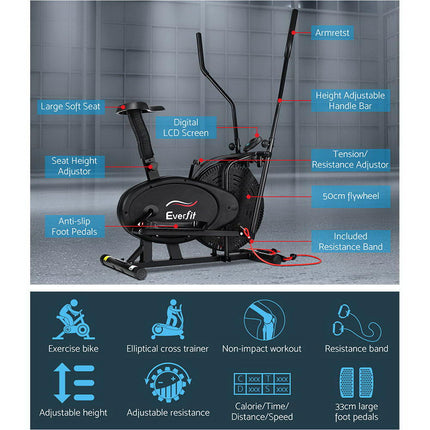 Everfit Exercise Bike 4 in 1 Elliptical Cross Trainer Home Gym Indoor Cardio.
