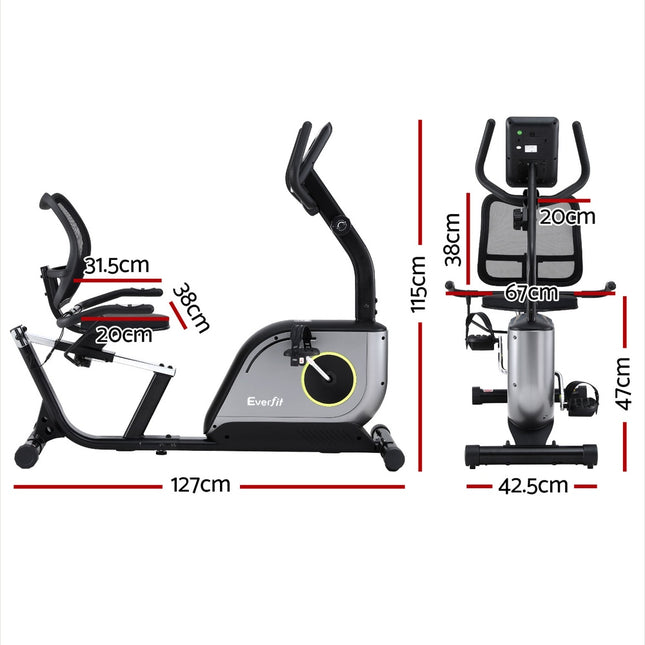 Everfit Recumbent Exercise Bike Magnetic Cycling Mesh Chair 120kg Loading.
