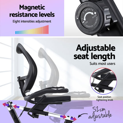 Everfit Recumbent Exercise Bike Magnetic Cycling Mesh Chair 120kg Loading.