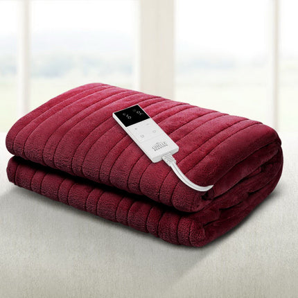 Giselle Electric Throw Rug Heated Blanket Fleece Red.