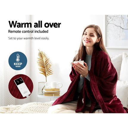Giselle Electric Throw Rug Heated Blanket Fleece Red.