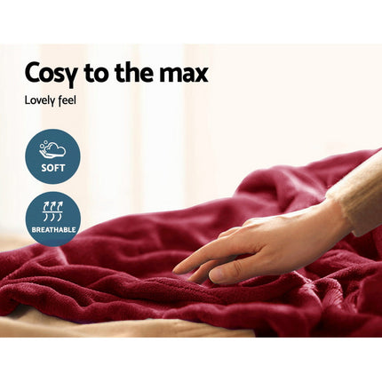 Giselle Electric Throw Rug Heated Blanket Fleece Red.