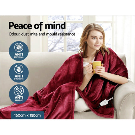 Giselle Electric Throw Rug Heated Blanket Fleece Red.