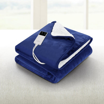 Giselle Electric Throw Rug Heated Blanket Washable Snuggle Flannel Winter Navy.