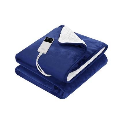 Giselle Electric Throw Rug Heated Blanket Washable Snuggle Flannel Winter Navy.