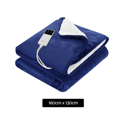 Giselle Electric Throw Rug Heated Blanket Washable Snuggle Flannel Winter Navy.