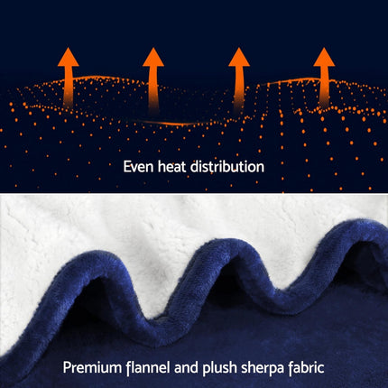 Giselle Electric Throw Rug Heated Blanket Washable Snuggle Flannel Winter Navy.