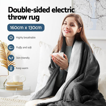 Giselle Electric Throw Rug Heated Blanket Washable Snuggle Flannel Winter Grey.