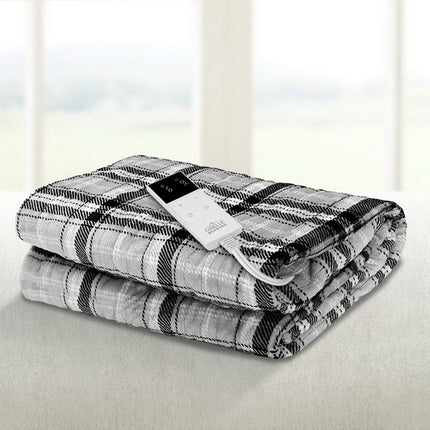 Giselle Bedding Electric Throw Rug Flannel Snuggle Blanket Washable Heated Grey and White Checkered.