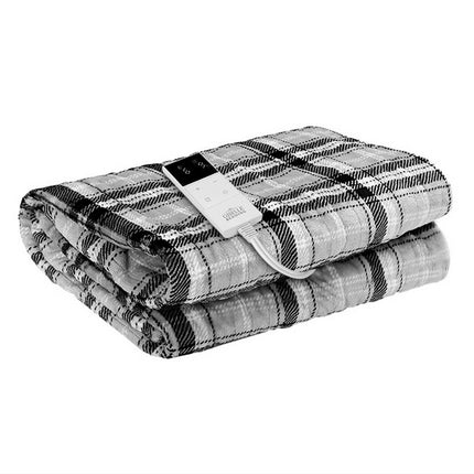 Giselle Bedding Electric Throw Rug Flannel Snuggle Blanket Washable Heated Grey and White Checkered.