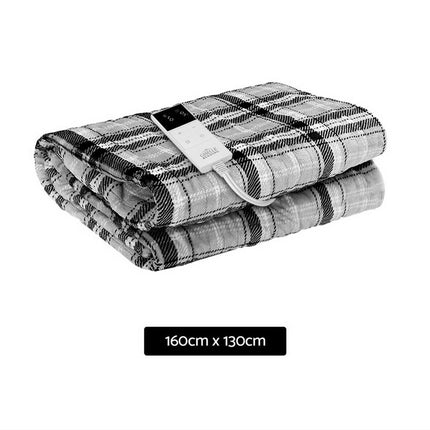 Giselle Bedding Electric Throw Rug Flannel Snuggle Blanket Washable Heated Grey and White Checkered.