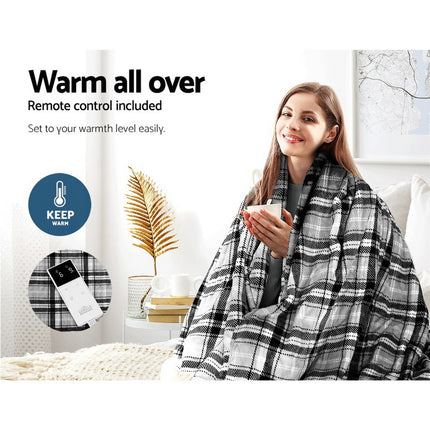 Giselle Bedding Electric Throw Rug Flannel Snuggle Blanket Washable Heated Grey and White Checkered.
