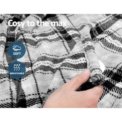 Giselle Bedding Electric Throw Rug Flannel Snuggle Blanket Washable Heated Grey and White Checkered.