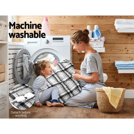 Giselle Bedding Electric Throw Rug Flannel Snuggle Blanket Washable Heated Grey and White Checkered.