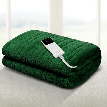 Giselle Electric Throw Rug Heated Blanket Washable Snuggle Flannel Winter Green.