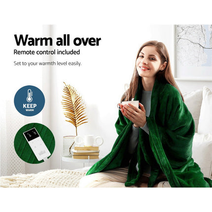 Giselle Electric Throw Rug Heated Blanket Washable Snuggle Flannel Winter Green.