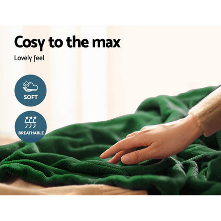 Giselle Electric Throw Rug Heated Blanket Washable Snuggle Flannel Winter Green.