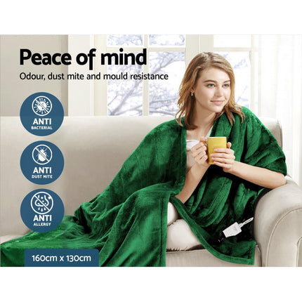Giselle Electric Throw Rug Heated Blanket Washable Snuggle Flannel Winter Green.