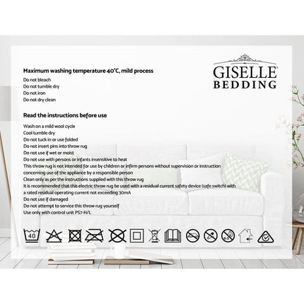 Giselle Electric Throw Rug Heated Blanket Washable Snuggle Flannel Winter Green.